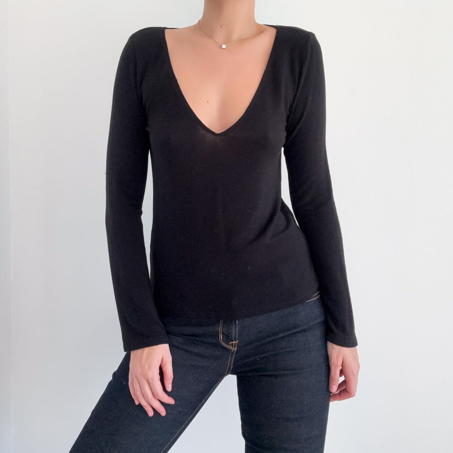 Reformation Black V Neck Top / SZ S