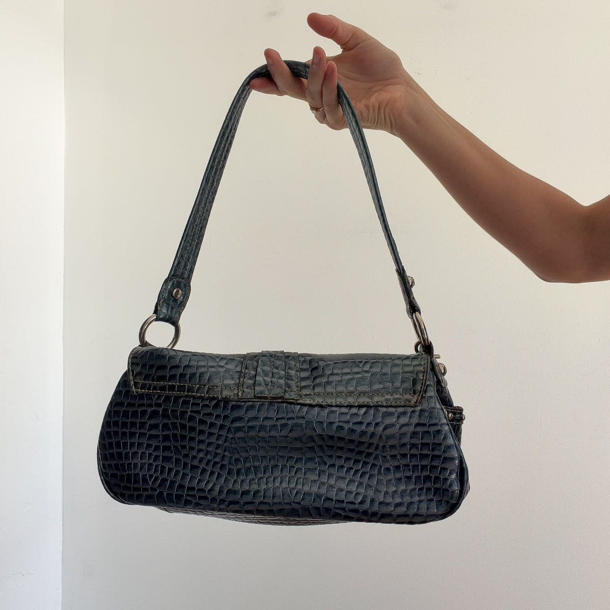Y2K Blue Croc Vinyl Charm Handbag