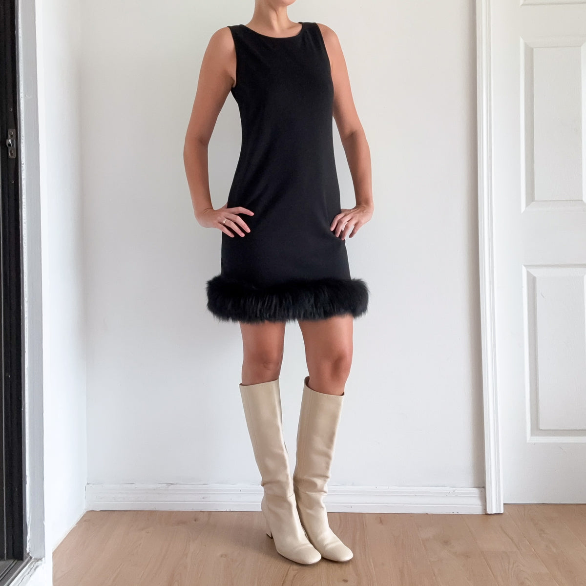 Y2K Black Fox Fur Shift Dress / SZ M