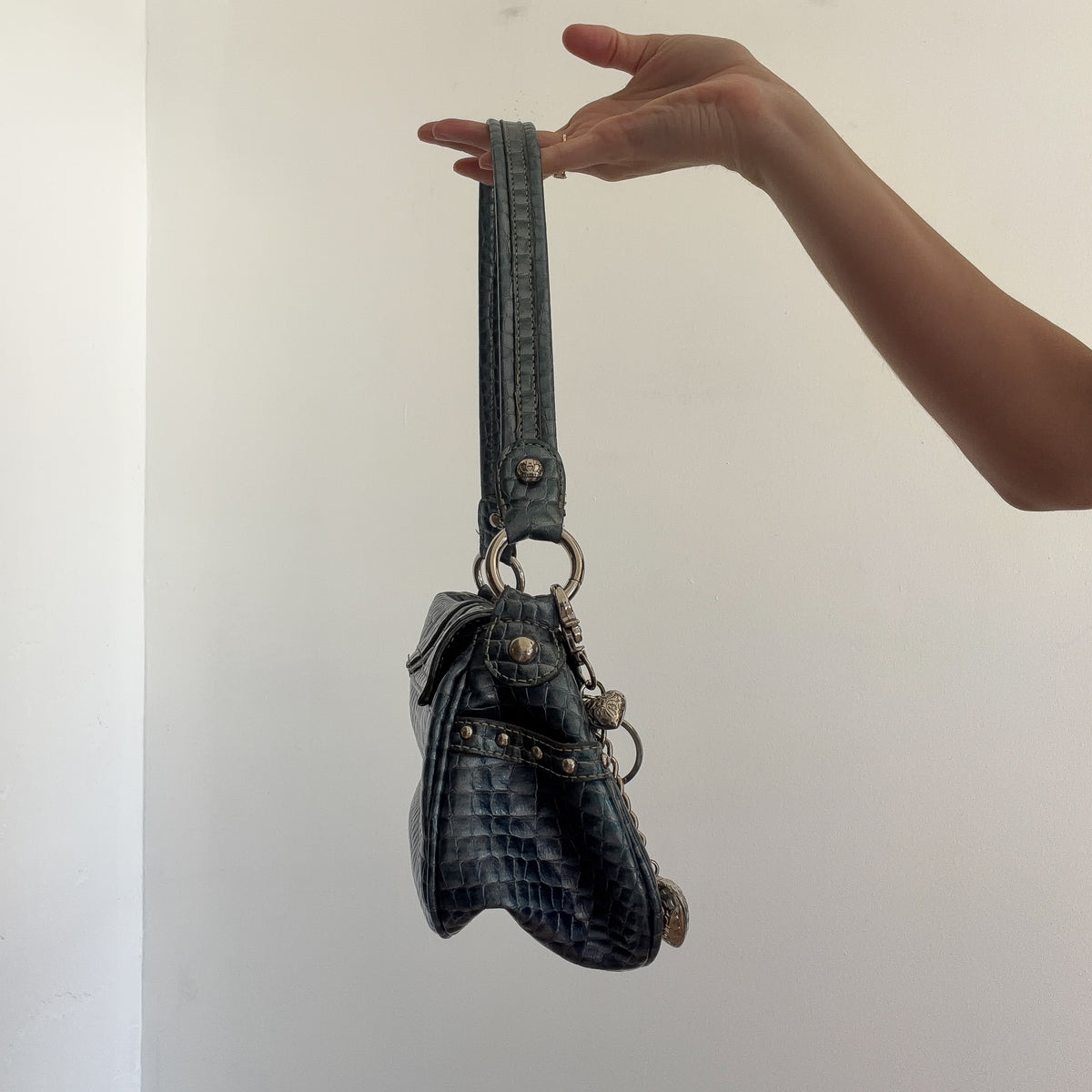 Y2K Blue Croc Vinyl Charm Handbag