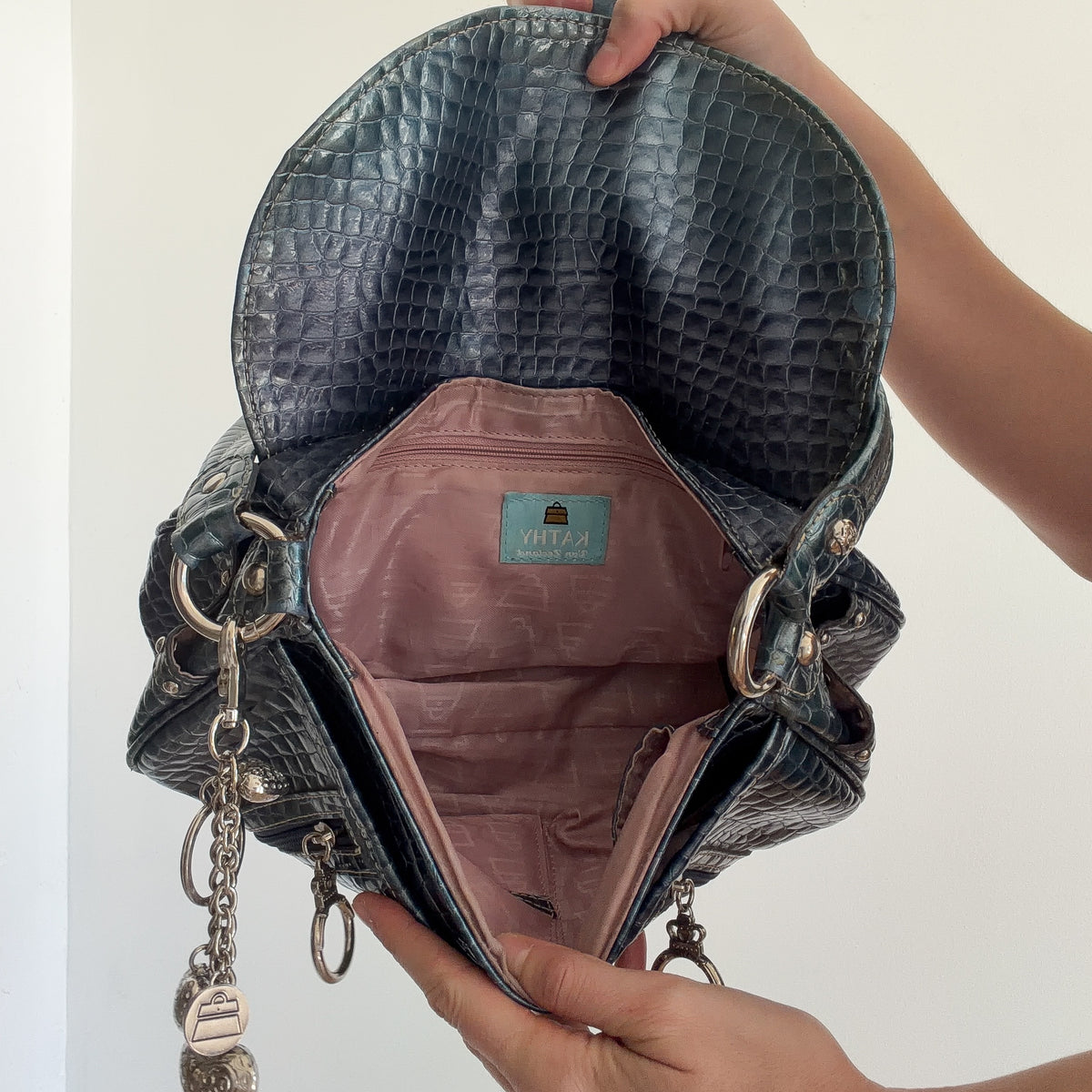 Y2K Blue Croc Vinyl Charm Handbag