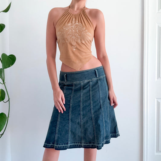 Y2K Denim Frayed Midi Skirt / SZ M