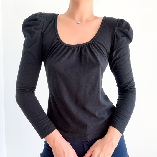 Y2K Black Cotton Puff Sleeve Long Sleeve / SZ M-L