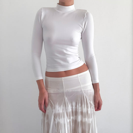 Contemporary White Stretch Mock Neck / One Size