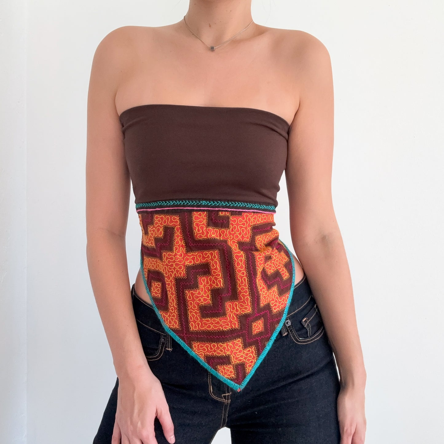 Y2K Brown Multi Printed Tube Top / SZ XS-M