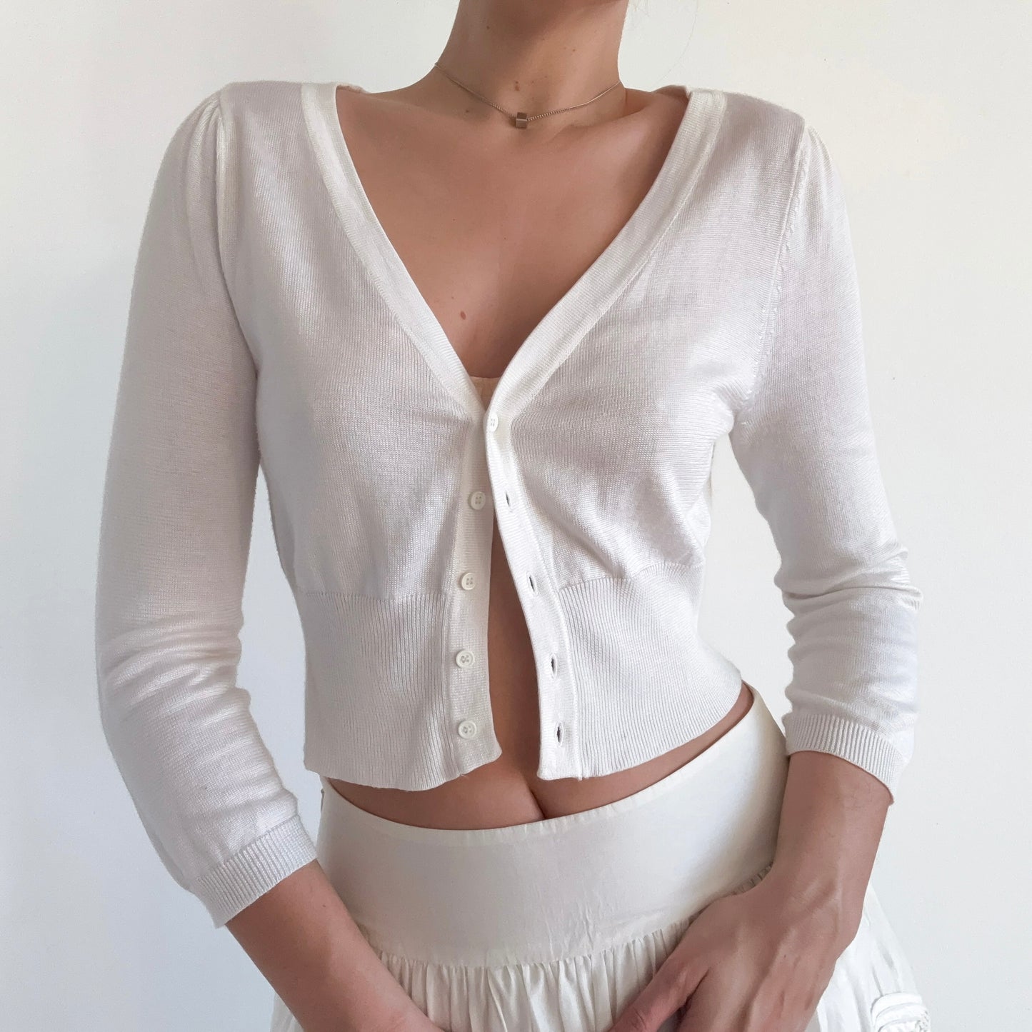 Y2K Ivory Knit Cropped Cardigan / SZ M