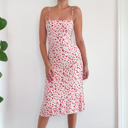 Kookai White & Red Floral Midi Dress / SZ 2