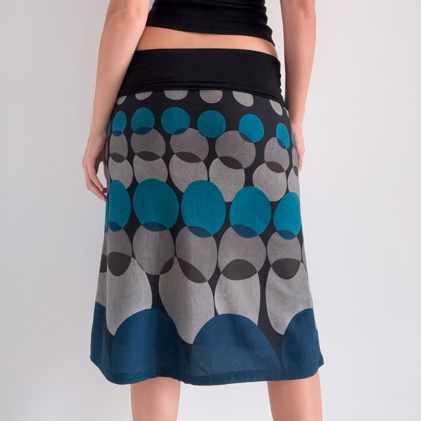 Y2K Teal & Black Dot Foldover Midi Skirt / SZ S/M