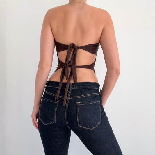 Y2K Brown Multi Printed Tube Top / SZ XS-M