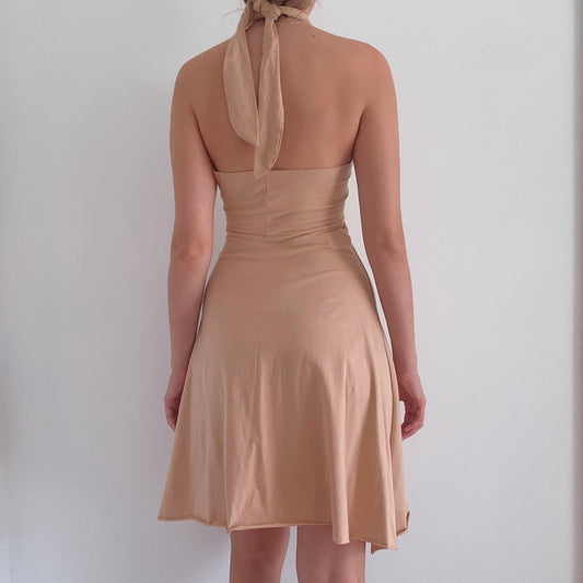 Y2K American Apparel Tan Halter Dress / SZ M