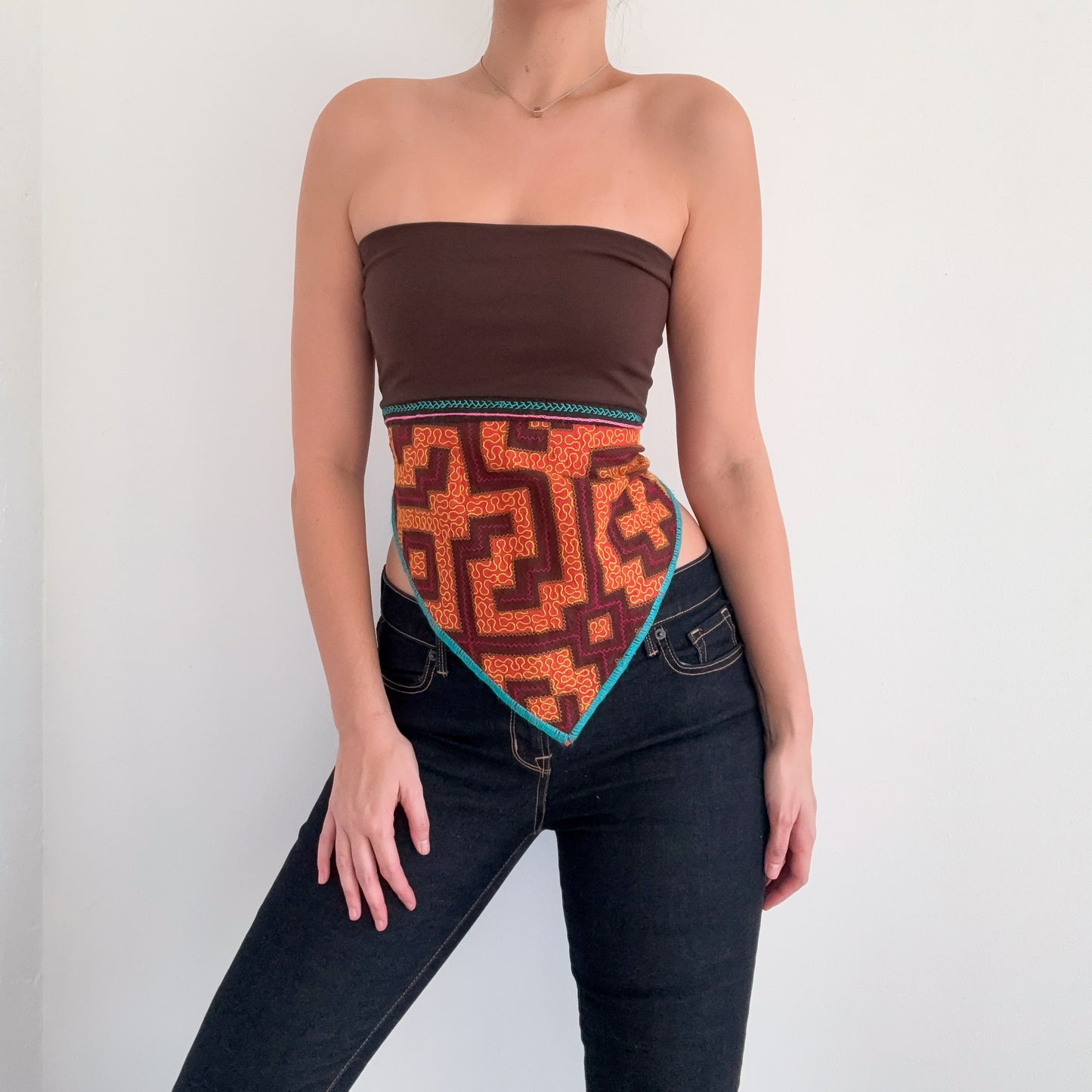 Y2K Brown Multi Printed Tube Top / SZ XS-M