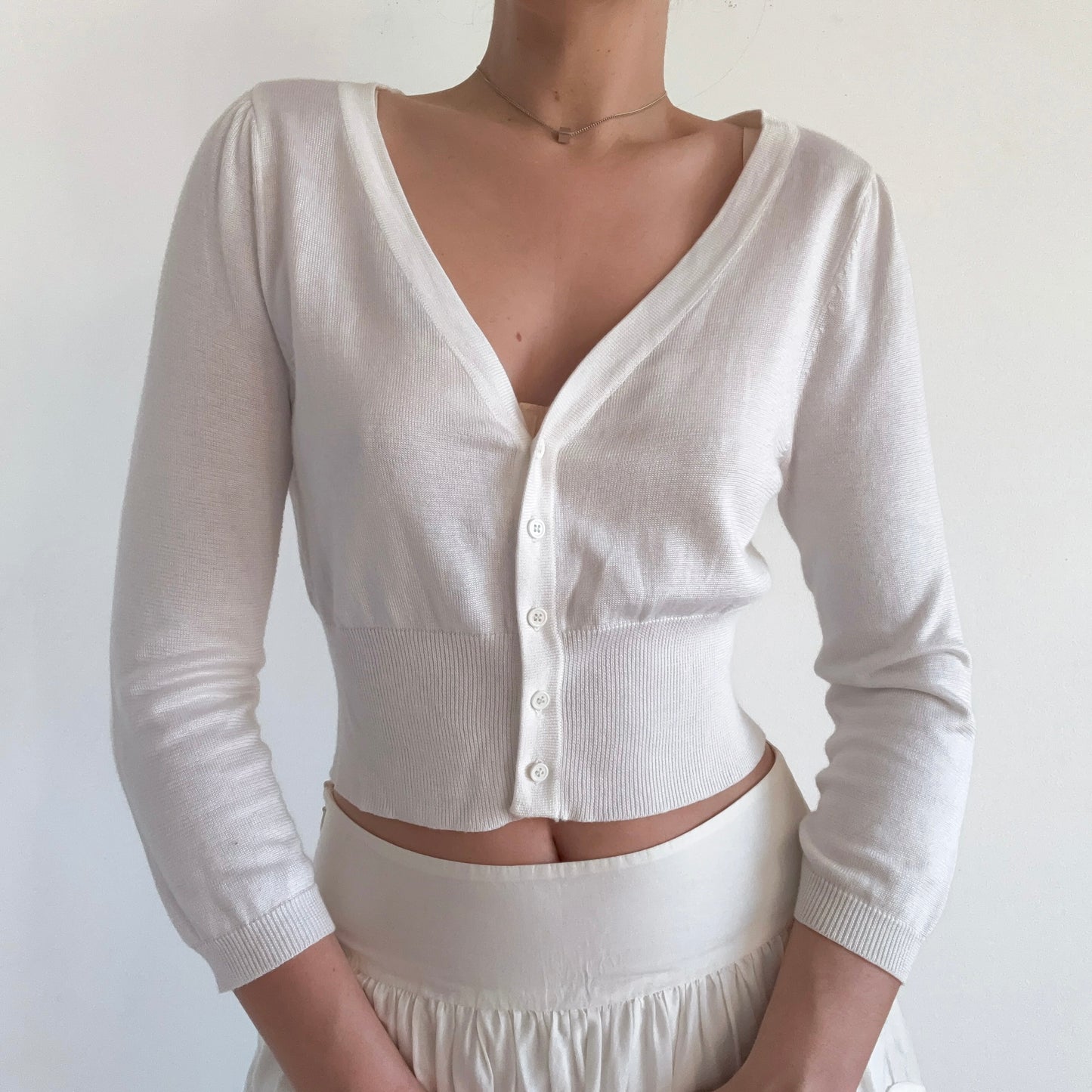 Y2K Ivory Knit Cropped Cardigan / SZ M