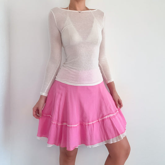 Y2K Bubblegum Pink Cotton Midi Skirt / SZ 0-2