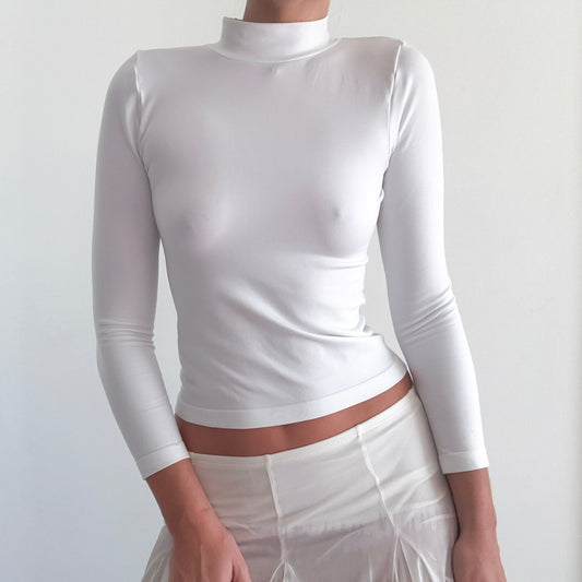 Contemporary White Stretch Mock Neck / One Size