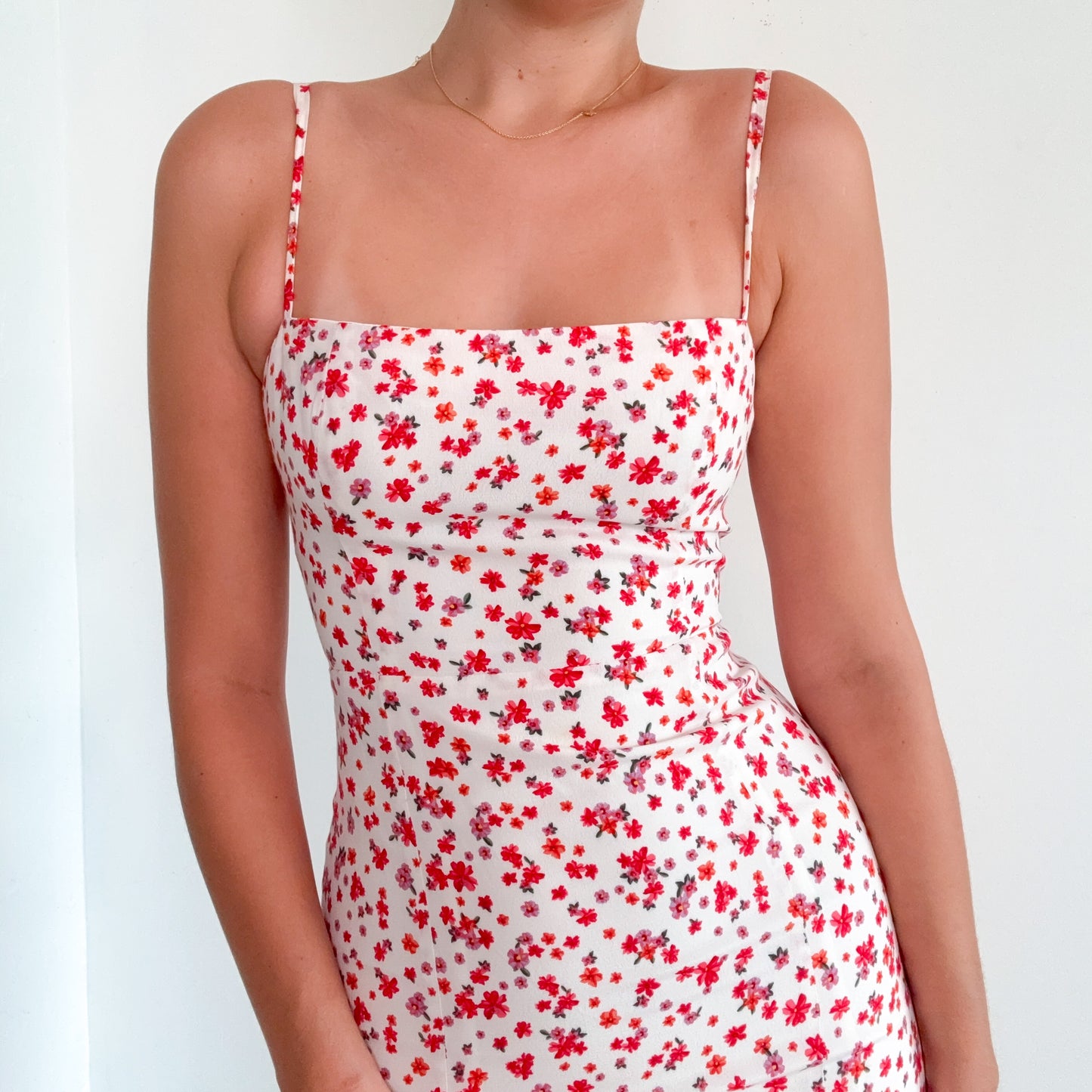 Kookai White & Red Floral Midi Dress / SZ 2