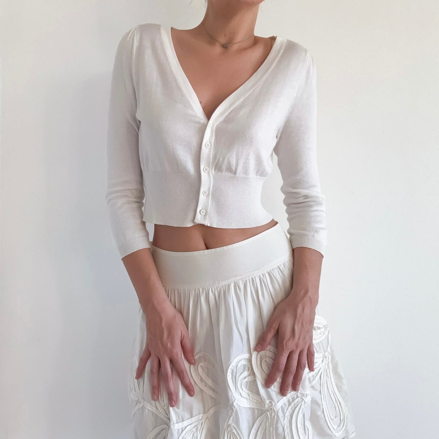 Y2K Ivory Knit Cropped Cardigan / SZ M