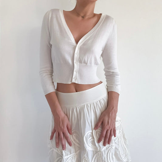 Y2K Ivory Knit Cropped Cardigan / SZ M