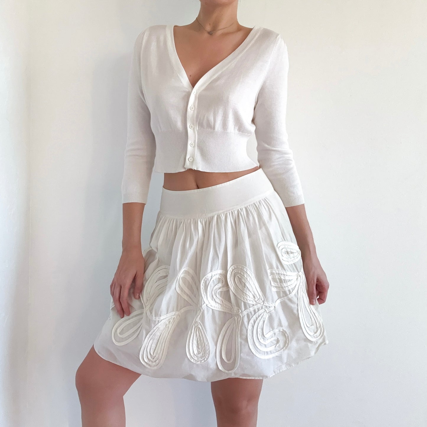 Y2K Ivory Knit Cropped Cardigan / SZ M