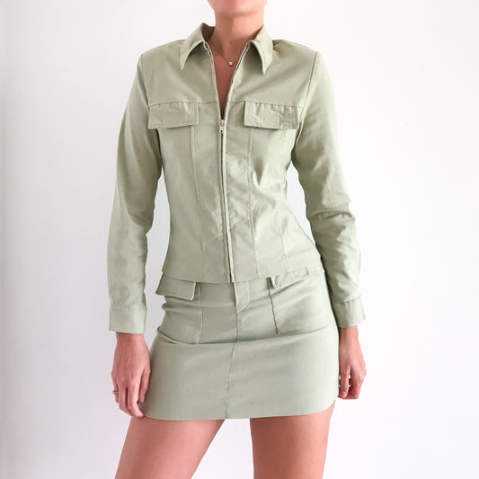 90's Sage Green Jacket Mini Skirt Set / SZ 4