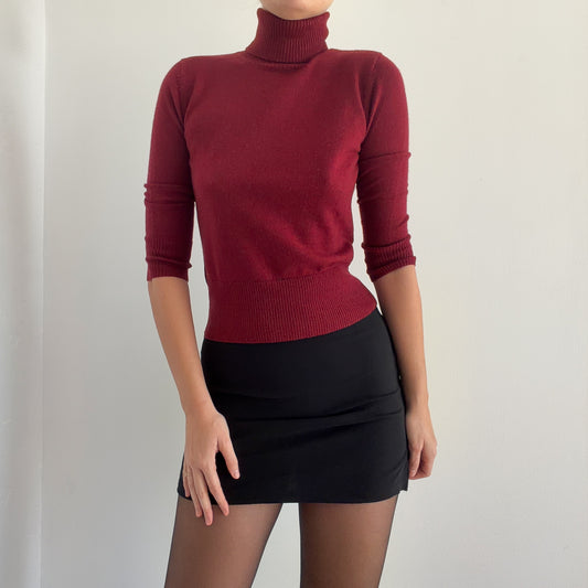90's Burgundy Wool Knit Turtleneck / SZ S