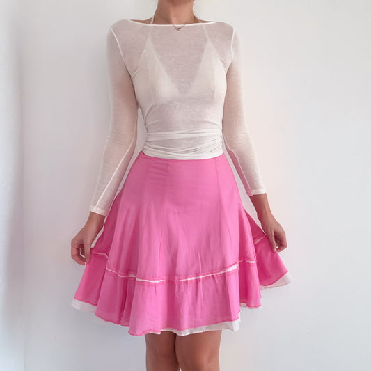 Y2K Bubblegum Pink Cotton Midi Skirt / SZ 0-2