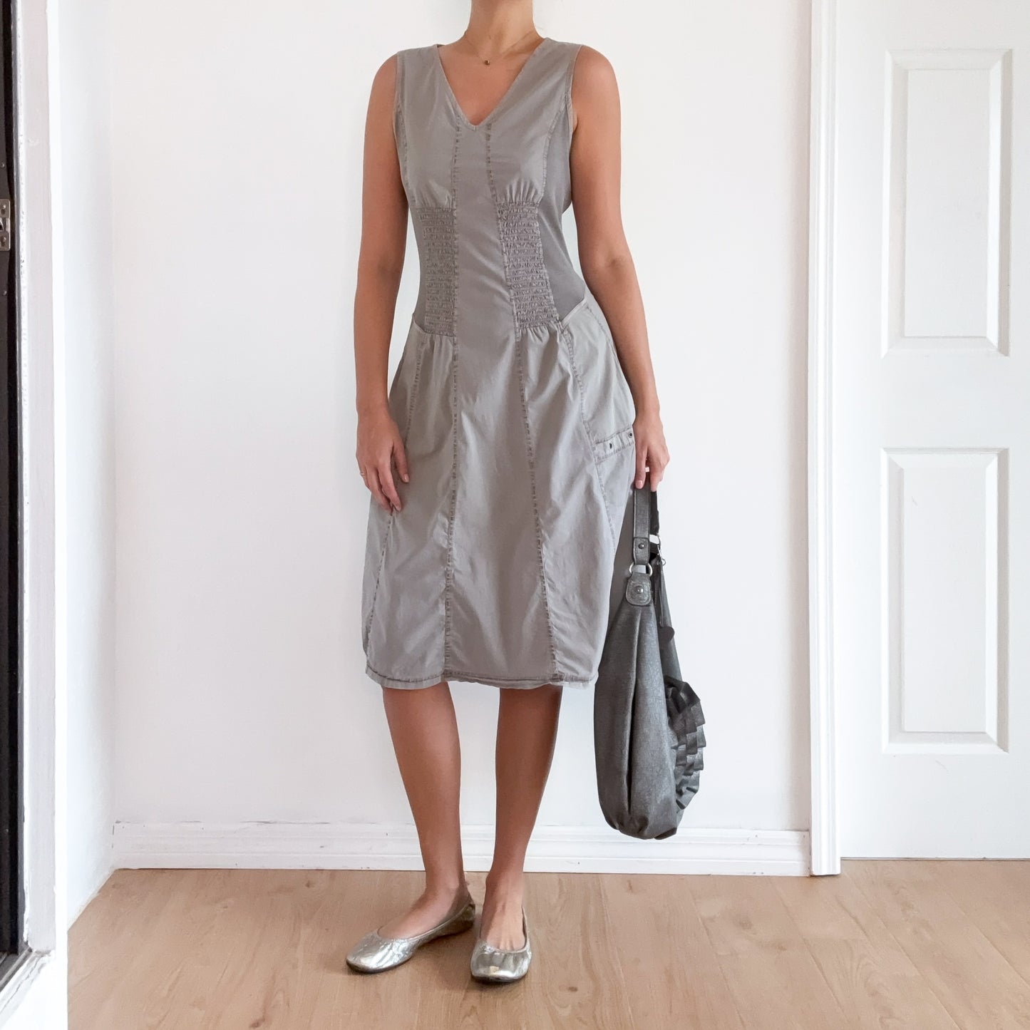 Y2K Grey Cotton Cargo Midi Dress / SZ S-M