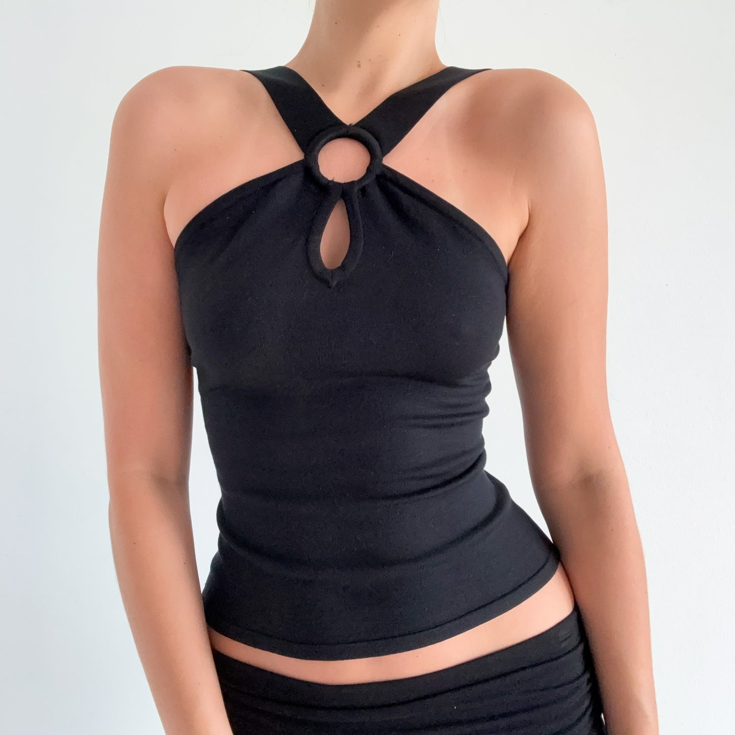 Y2K Black Keyhole Knit Top / SZ S
