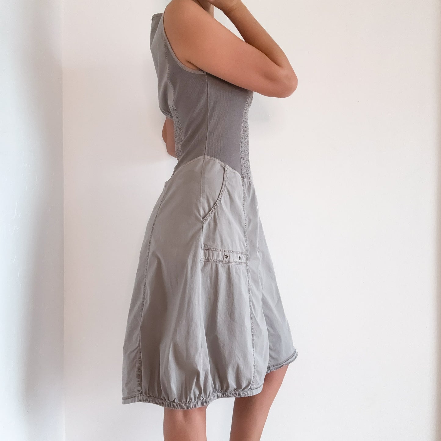 Y2K Grey Cotton Cargo Midi Dress / SZ S-M