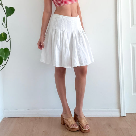 Y2K White Linen Pleated Midi Skirt / SZ 4
