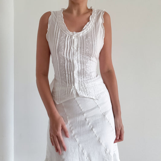 White Cotton Button Blouse / SZ M