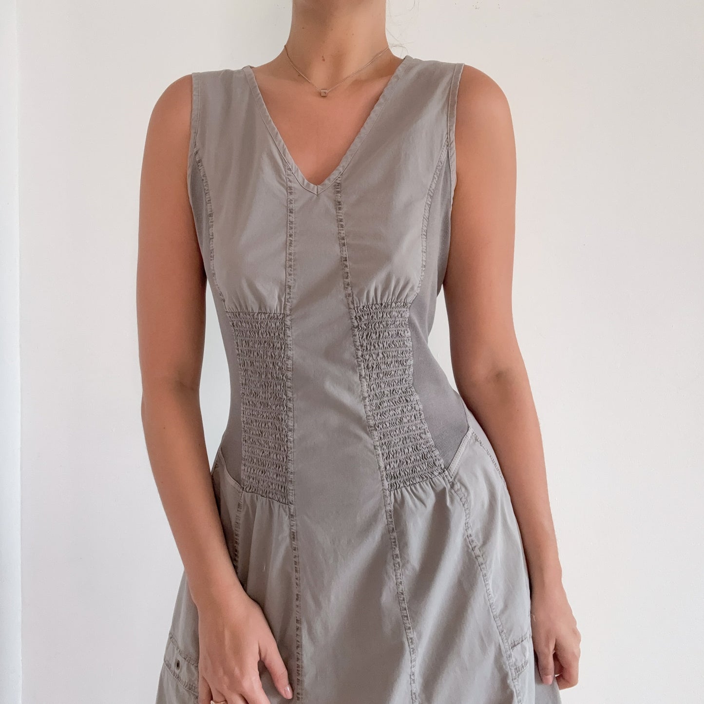 Y2K Grey Cotton Cargo Midi Dress / SZ S-M