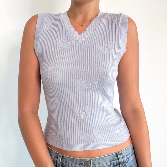 90's Baby Blue Knit Butterfly Vest / SZ S