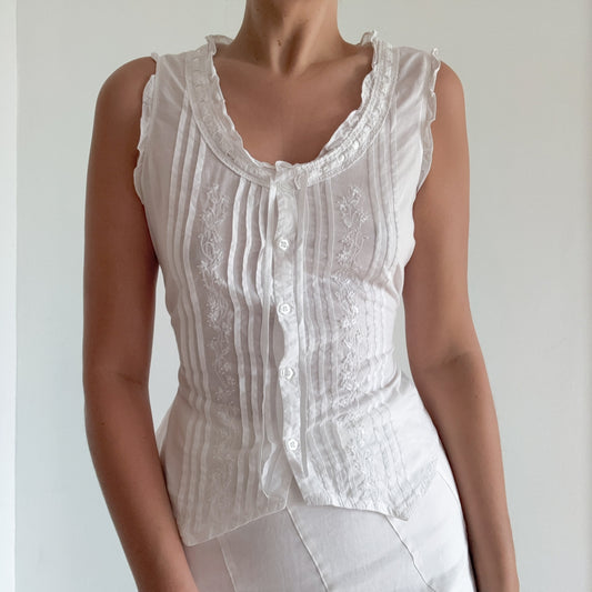 White Cotton Button Blouse / SZ M