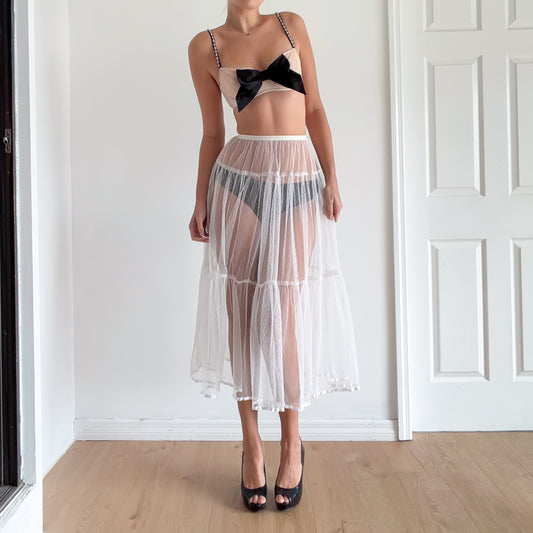 80's White Dot Petticoat Skirt / SZ XS-S