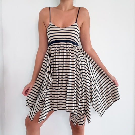 2010's Navy & Beige Striped Dress / SZ S