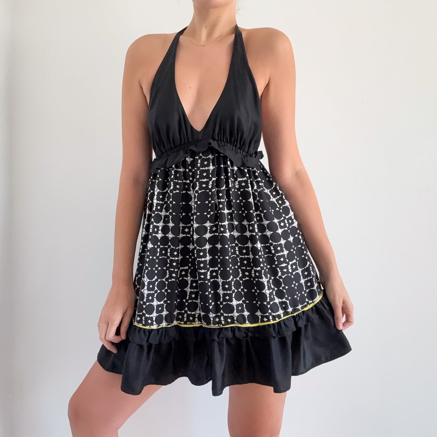 2010's B&W Printed Silk Halter Dress / SZ M