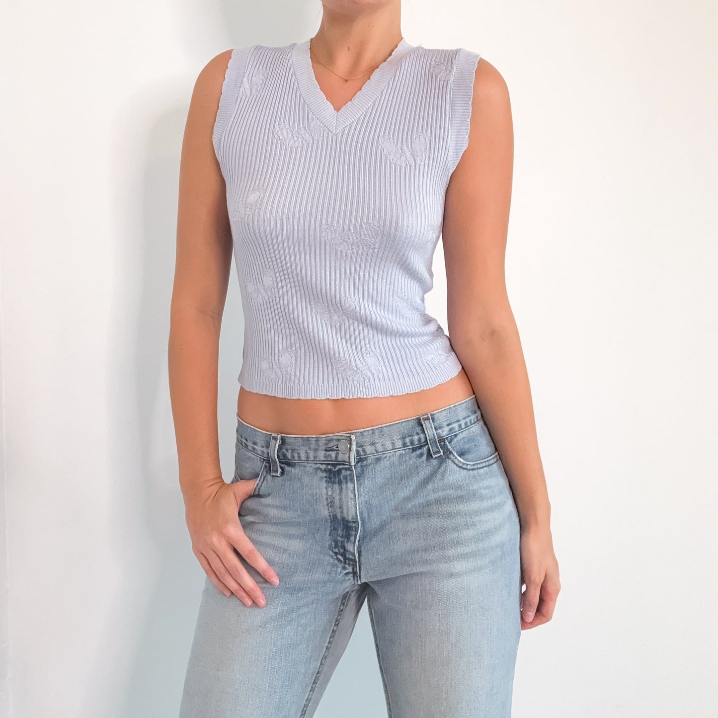 90's Baby Blue Knit Butterfly Vest / SZ S