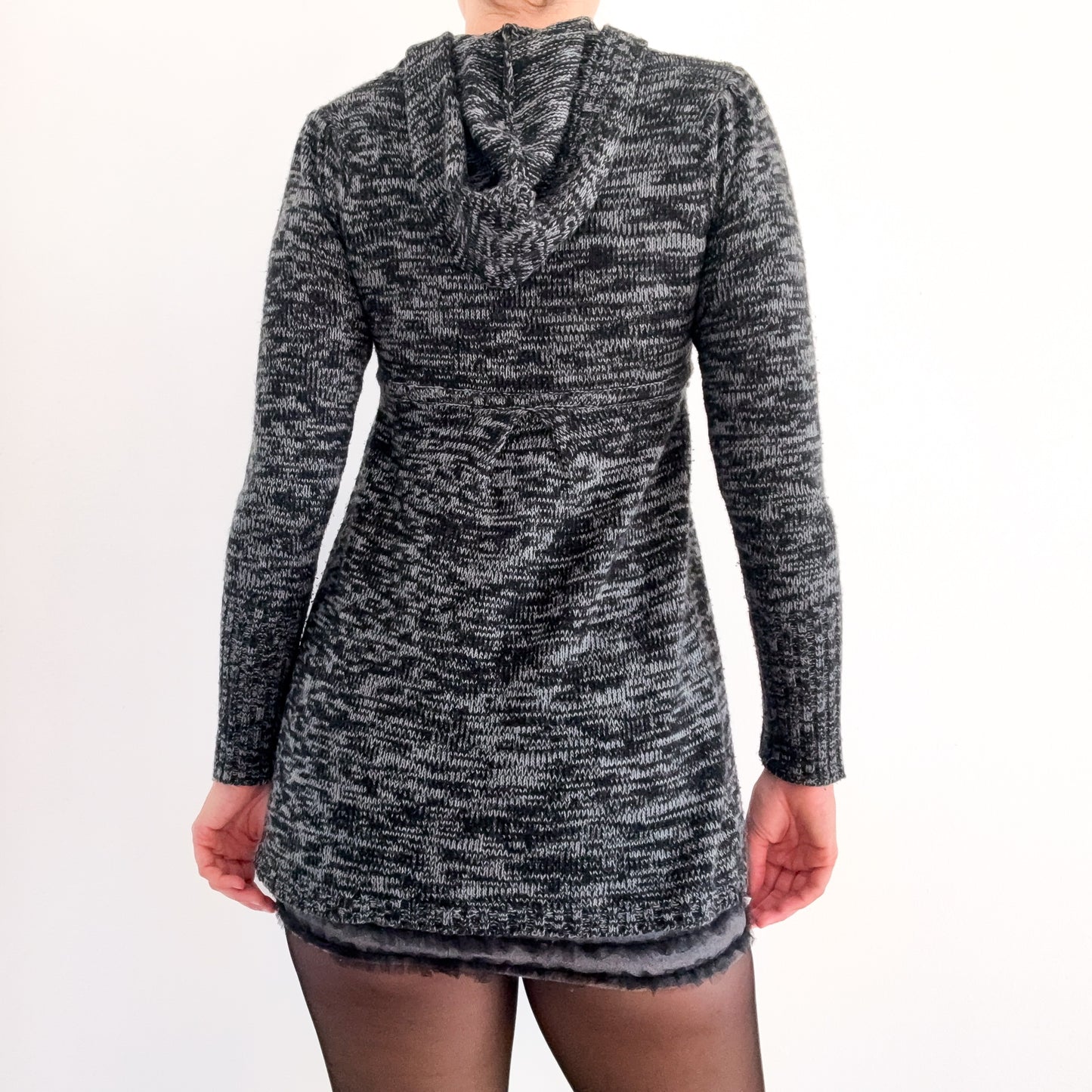 Y2K Grey Speckled Knit Hooded Babydoll Cardigan / SZ S