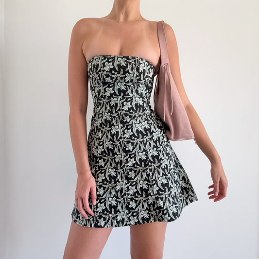 Y2K Black & Blue Floral Cotton Mini Dress / SZ 0/2