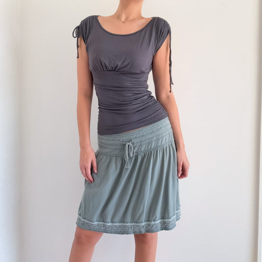 Y2K Cadet Blue Cotton Midi Skirt / SZ M-L