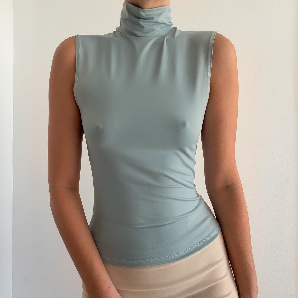 Y2K French Sky Blue Mock Neck / SZ S