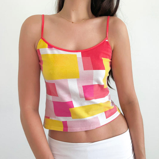 Y2K Pink & Yellow Geometric Tank / SZ M