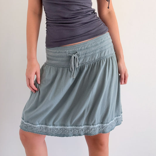 Y2K Cadet Blue Cotton Midi Skirt / SZ M-L