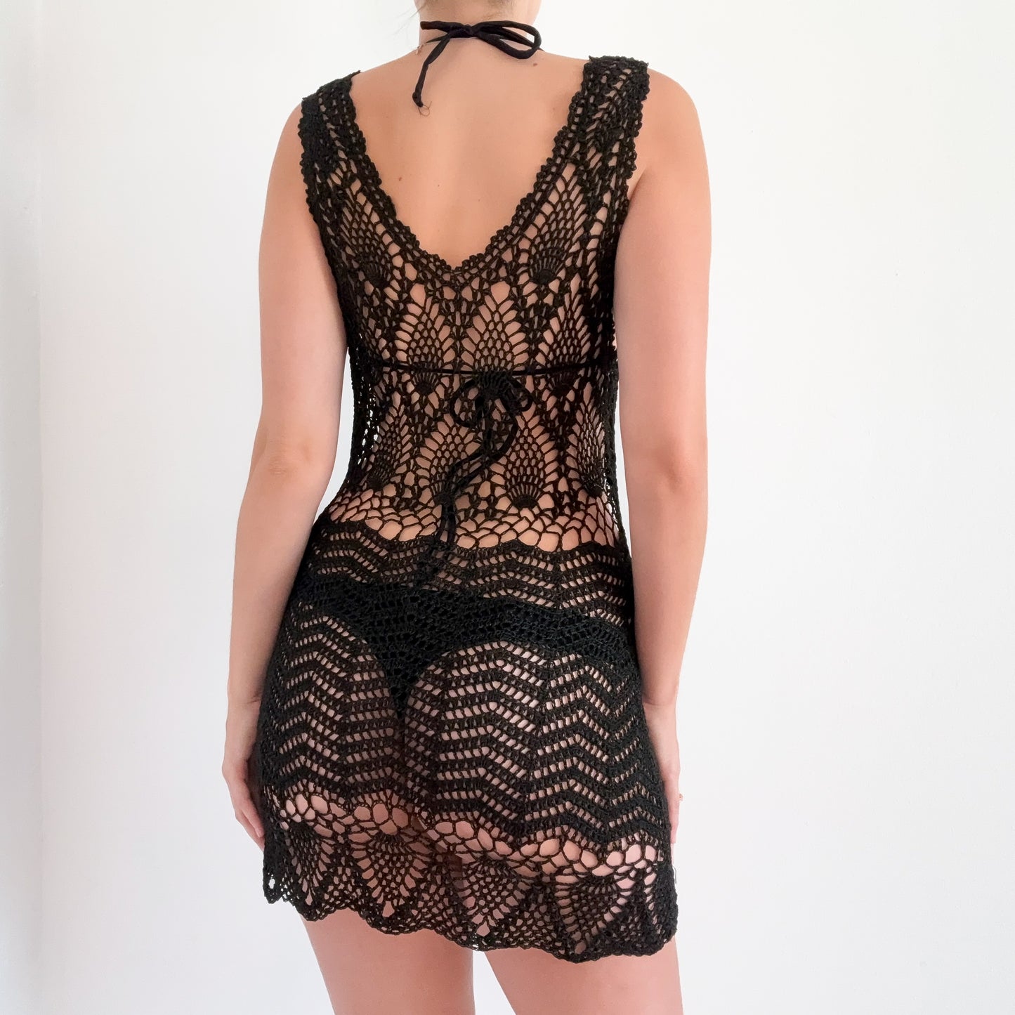 Y2K Black Crochet Mini Dress / SZ S