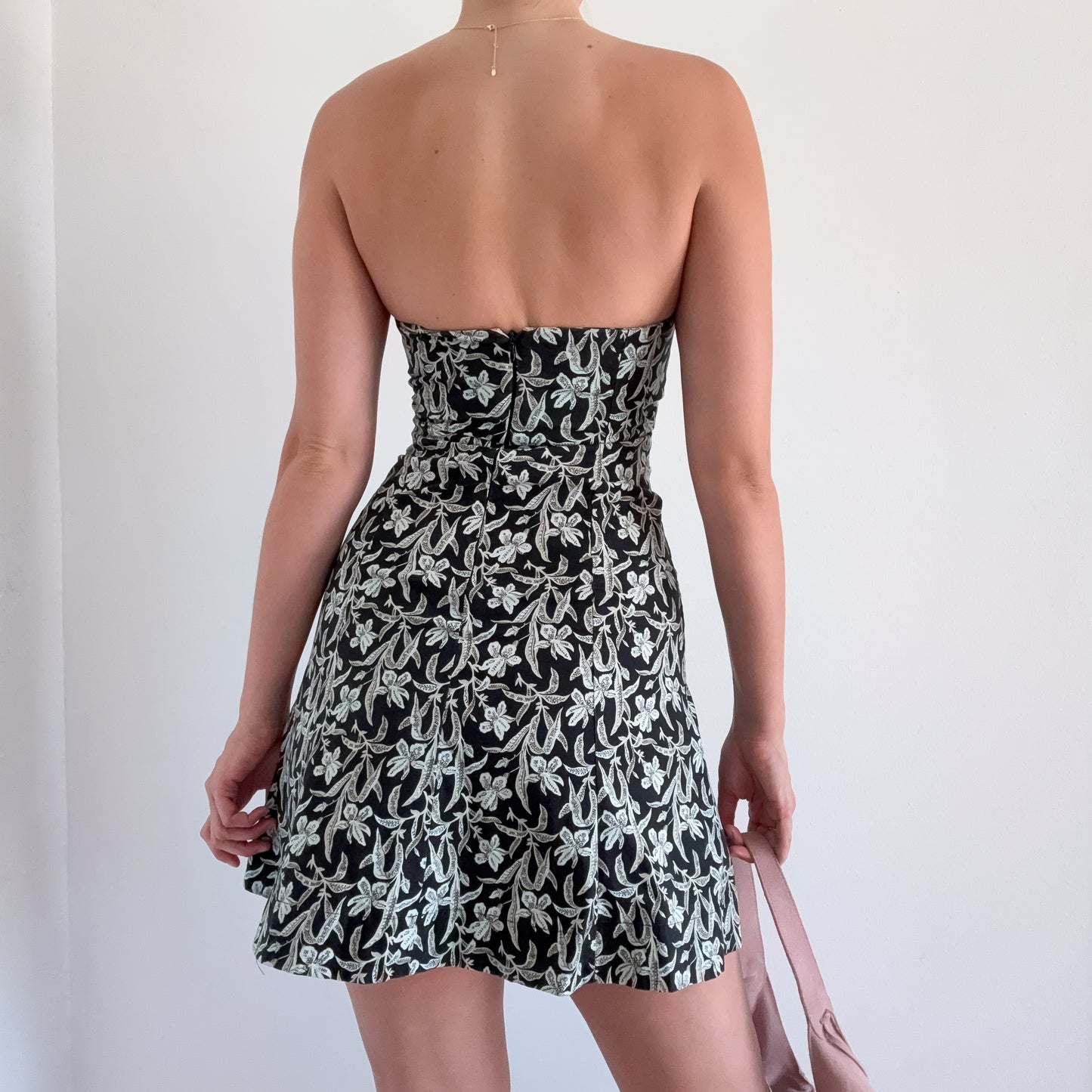 Y2K Black & Blue Floral Cotton Mini Dress / SZ 0/2
