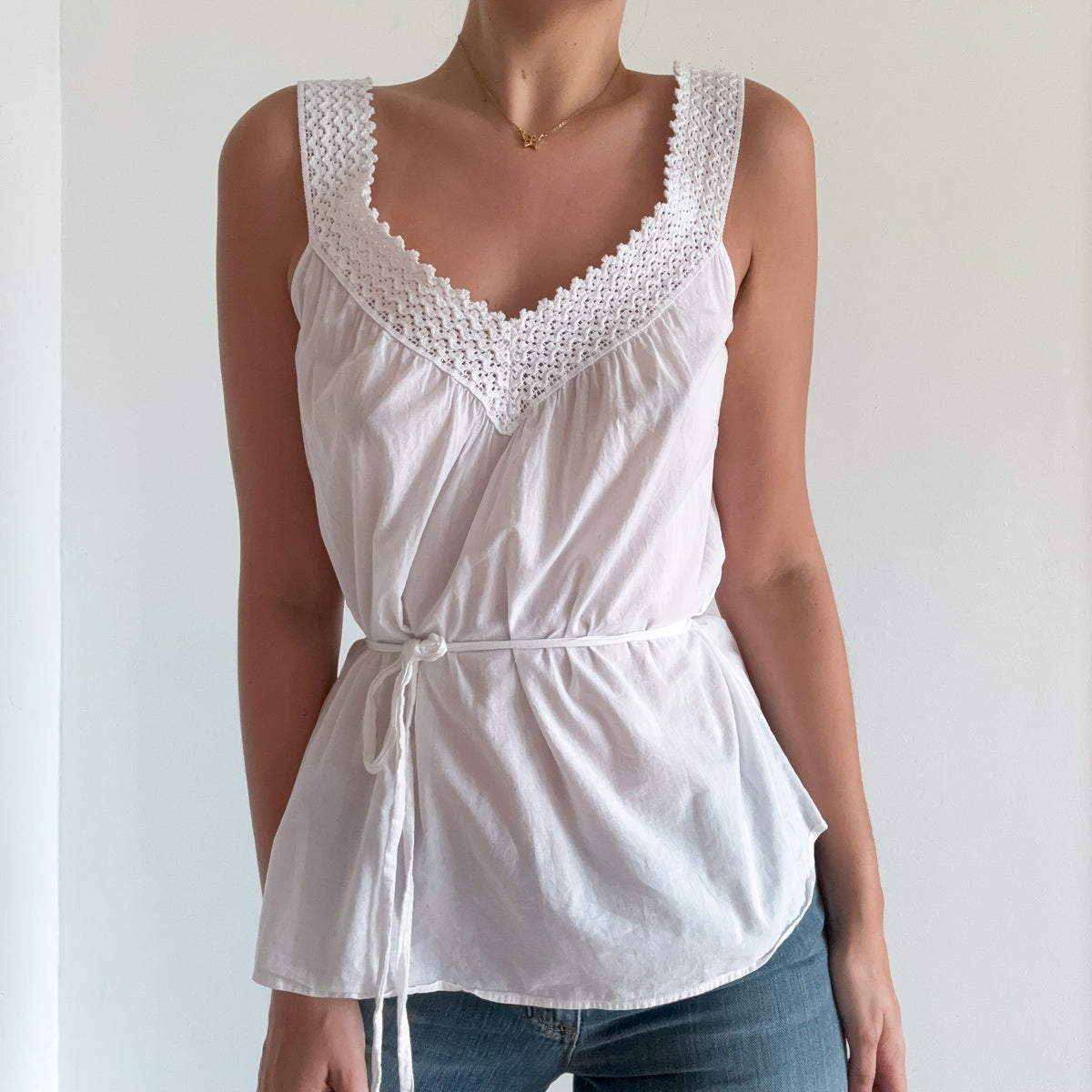Y2K White Cotton Tie Top / SZ M/L