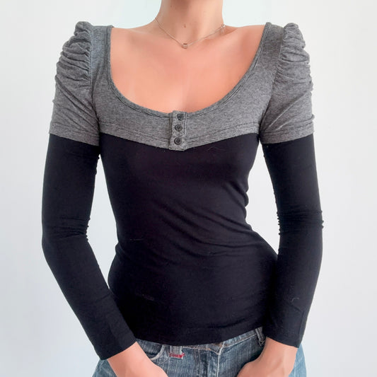 Y2K Black & Grey Puff Sleeve Layered Top / SZ S
