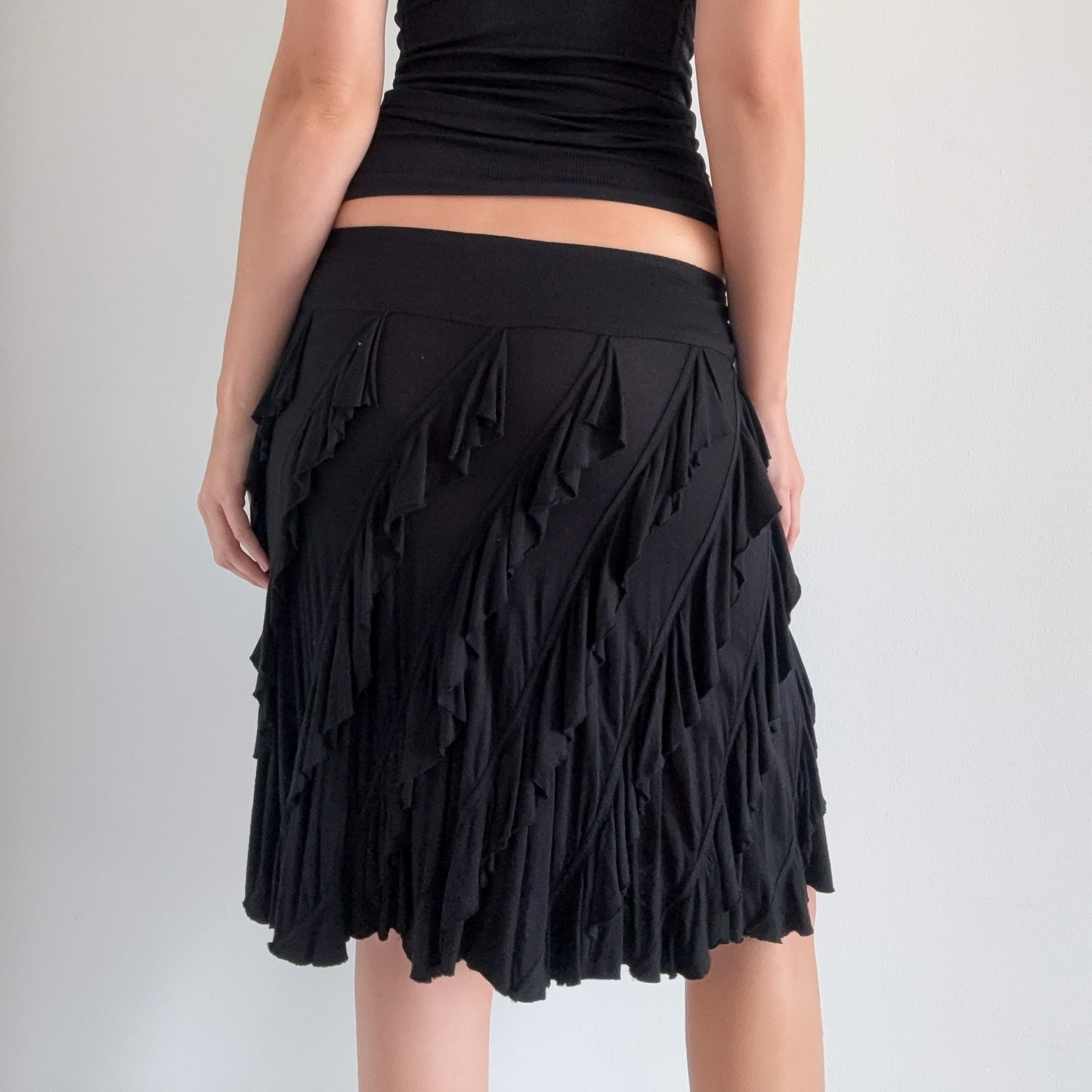 Y2K Black Modal Ruffle Midi Skirt / SZ S-M