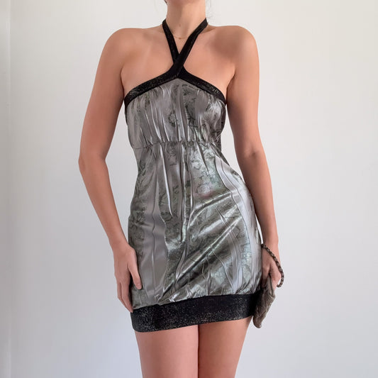 Y2K Grey & Green Sparkle Bubble Dress / SZ S