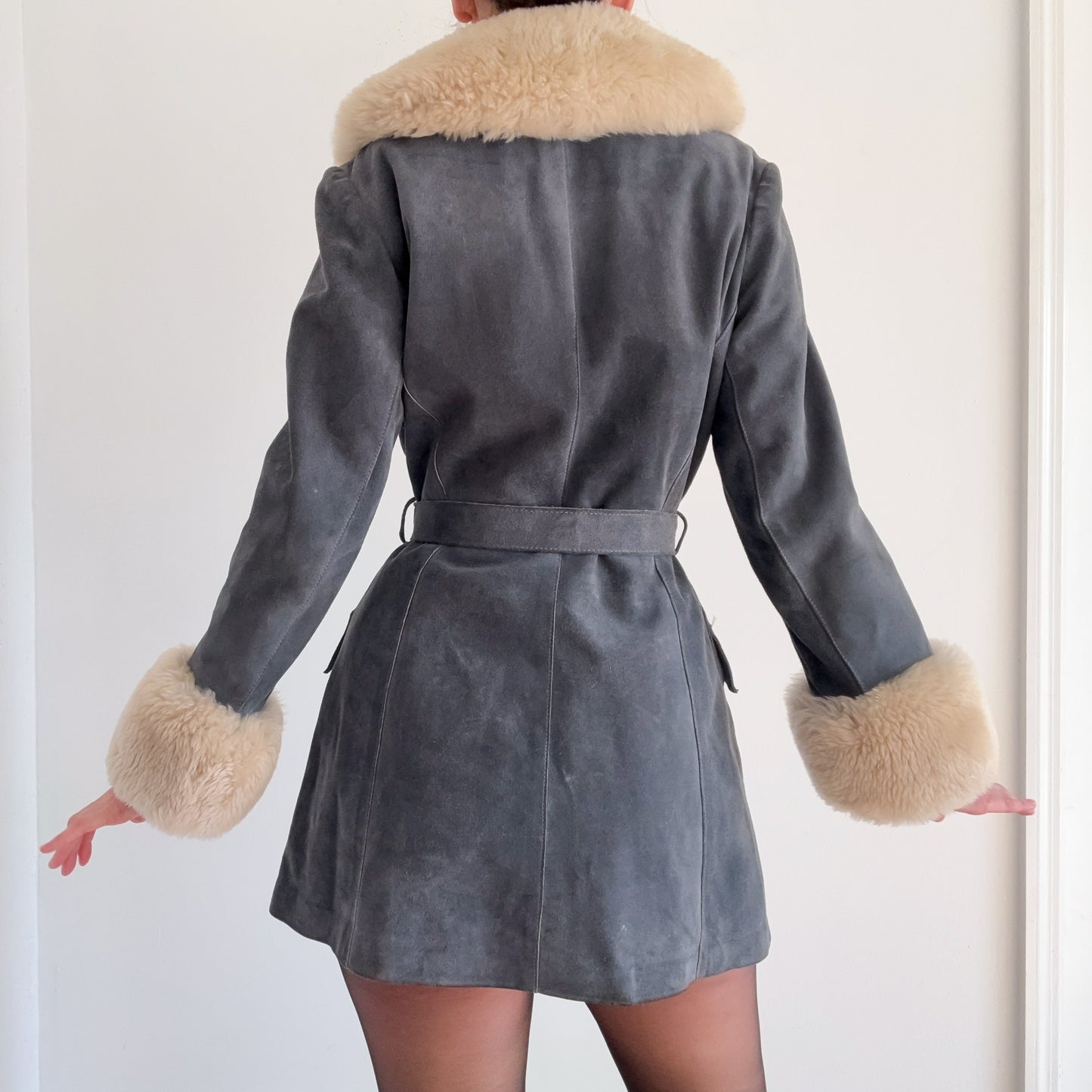 70's Stone Blue Suede Fur Coat / SZ M